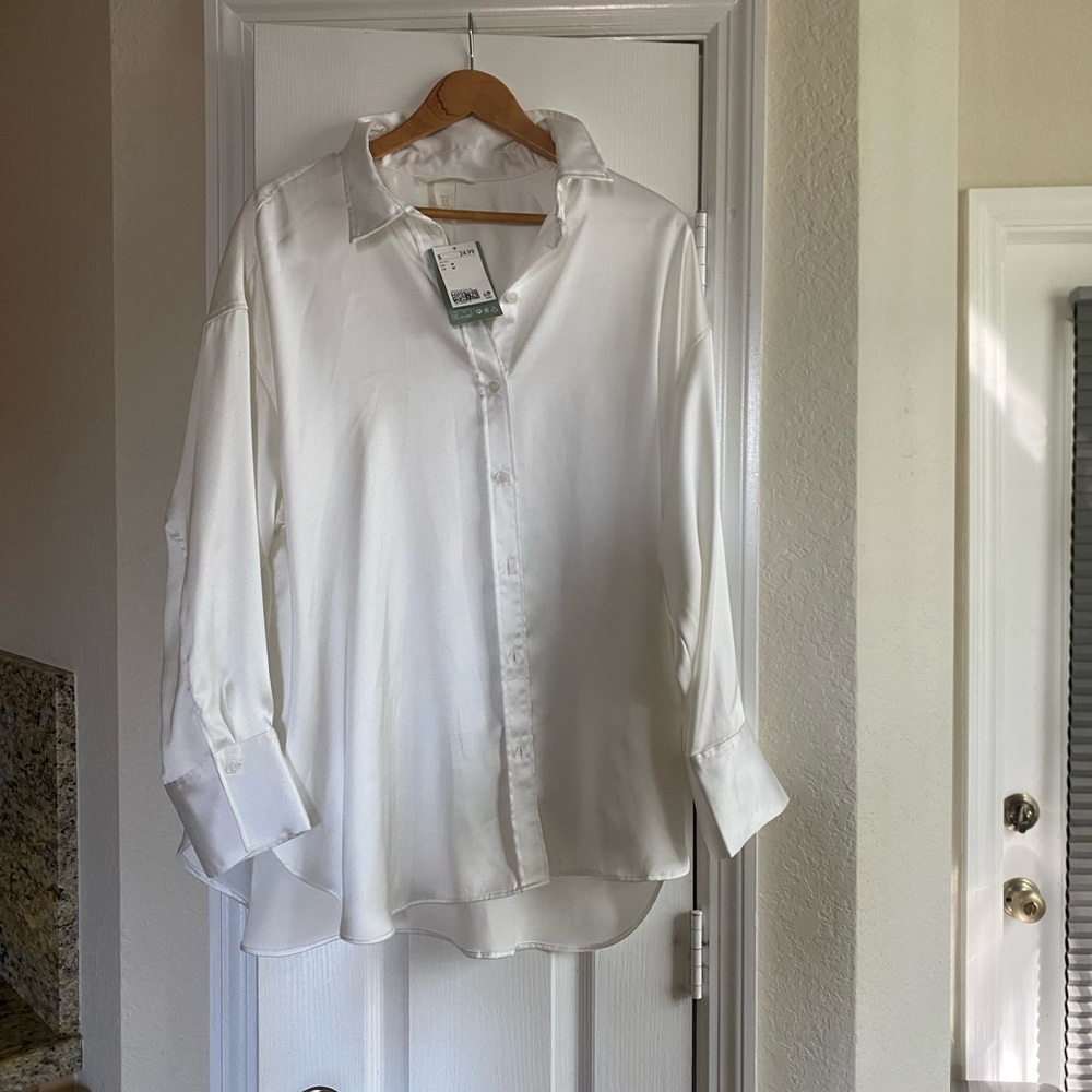 H&M Silk Button Down Long Sleeve ShirT - NWT